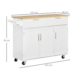 HOMCOM Kitchen Island Utility Cart, with 2 Storage Drawers & Cabinets for Dining Room, White