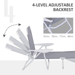 كرسي استرخاء خارجي قابل للطي من Outsunny، مسند ظهر قابل للتعديل بأربعة مستويات مع مساند للذراعين للفناء والحديقة، باللون الرمادي