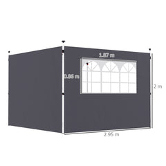 Outsunny 3 Meters Gazebo Replaceable Exchangeable Side Panel Wall Panels Walls With Window, Dark Grey