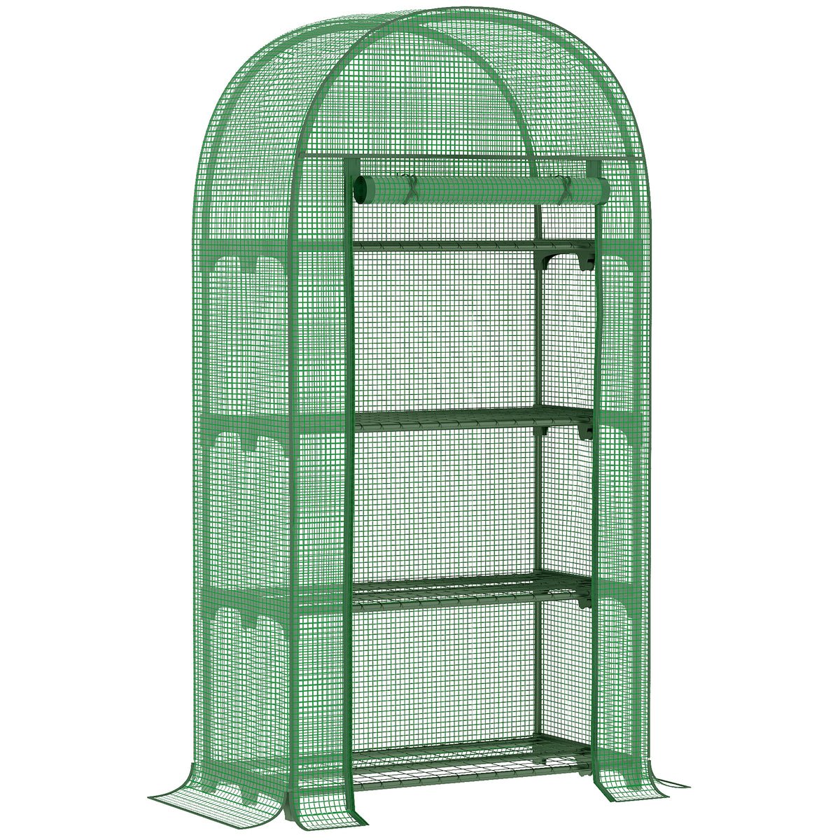 Outsunny 4 Tier Mini Greenhouse for Outdoor, Portable Gardening Plant Green House with Storage Shelf, Roll-Up Zipped Door, Metal Frame and PE Cover, 80 x 49 x 160cm, Green