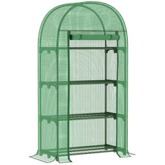 Outsunny 4 Tier Mini Greenhouse for Outdoor, Portable Gardening Plant Green House with Storage Shelf, Roll-Up Zipped Door, Metal Frame and PE Cover, 80 x 49 x 160cm, Green