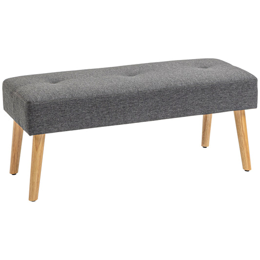 HOMCOM Multifunctional Bed End Bench Tufted Upholstered Shoe Bench Ottoman Footstool Linen Fabric for Entryway Living Room Grey