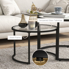 HOMCOM Two-Piece Nest of Glass-Top Coffee Tables