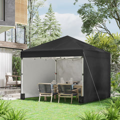 Outsunny 3 x 3 (M) Pop Up Gazebo Event Shelter, Height Adjustable Party Tent with 3 Sidewalls, Weight Bags and Wheeled Bag