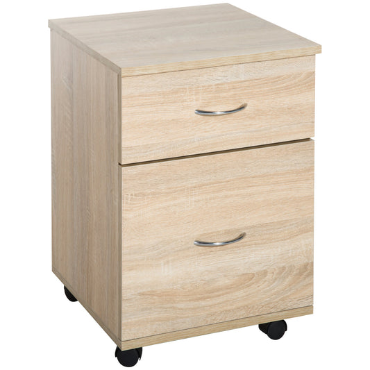 HOMCOM Two Drawer Filing Cabinet with Wheels- Oak