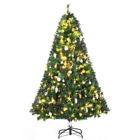 HOMCOM 1.8m 6ft Pre-Lit Artificial Christmas Tree 200 LED Xmas Tree Holiday D√É¬©cor with Decorative Balls Ornament Metal Stand