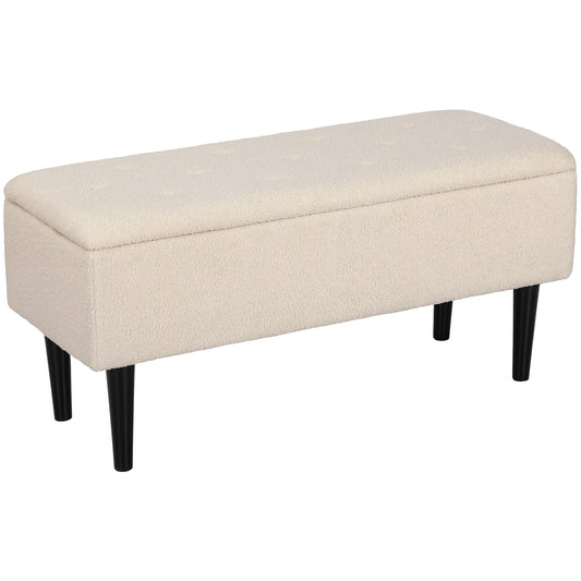 HOMCOM 47L Teddy Fleece Storage Ottoman - Cream