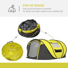 Outsunny 4-5 Person Pop-up Camping Tent Family Tent w/ 2 Mesh Windows & PVC Windows Portable Carry Bag for Outdoor Trip, Yellow