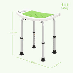 HOMCOM 6-Level Height Adjustable Aluminium Bath Room Stool Chair Shower Non-Slip Design w/ Padded Seat Drainage Holes Foot Pad, Green