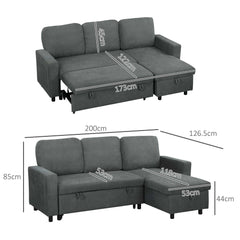 HOMCOM L Sofa Bed, with Storage - Charcoal Grey