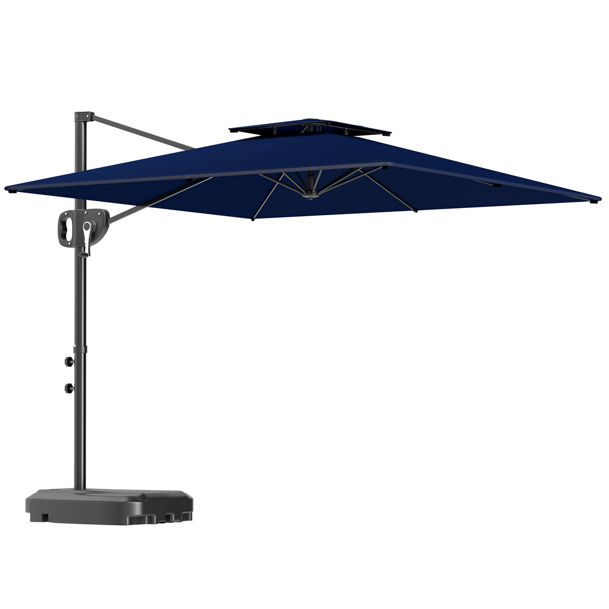 Outsunny Cantilever Parasol with Weighted Base Double Top Garden Parasol Square Hanging Patio Umbrella with Crank Tilt Dark Blue