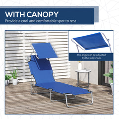 Outsunny 2 Pieces Outdoor Foldable Sun Lounger, 4 Level Adjustable Backrest Reclining Sun Lounger Chair with Angle Adjust Sun Shade Awning for Beach, Garden, Patio, Blue