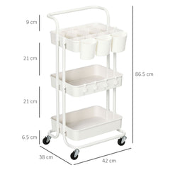 HOMCOM Three-Tier Home Trolley, with Handle and Wheels - White