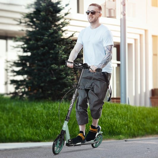 HOMCOM One-click Folding Kick Scooter for 14+ w/ Adjustable Handlebar, Push Scooter with Kickstand, Dual Brake System, Shock Absorber, 200mm Wheels & ABEC-9 Bearings