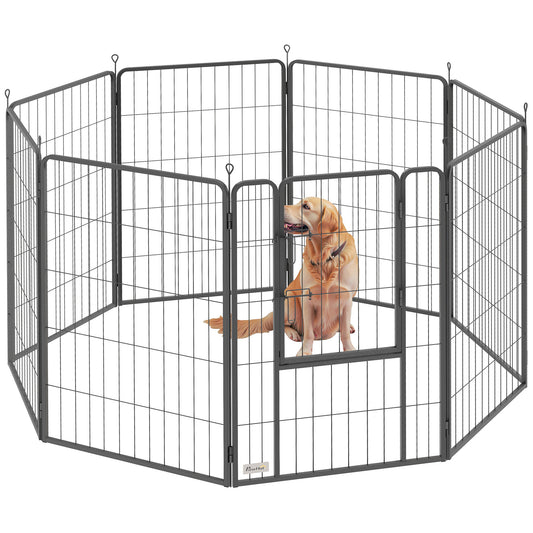 PawHut 8 Panels Heavy Duty Dog Playpen with Door Indoor Outdoor, for Large Dogs, 100cm High