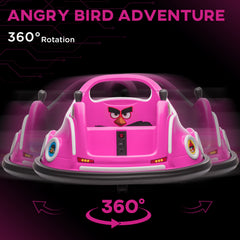 AIYAPLAY Angry Bird Licensed Waltzer Car, 12V Kids Bumper Car w/ Joysticks, Remote, Music LED Lights - Pink