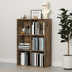 HOMCOM Six-Cube Bookcase - Rustic Brown Wood Effect