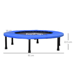 HOMCOM â91 Mini Fitness Trampoline Home Gym Yoga Exercise Rebounder Indoor Outdoor Jumper with Safety Pad, Support Up to 100 KG, Blue and Black