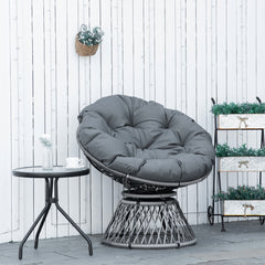 Outsunny 360√Ç¬∞ Swivel Rattan Papasan Moon Bowl Chair Round Lounge Garden Wicker Basket Seat with Padded Cushion Oversized for Outdoor Indoor, Grey