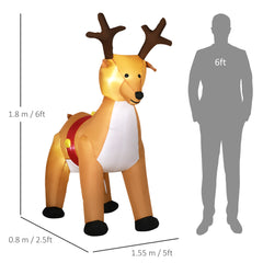 HOMCOM 6ft Christmas Inflatable Reindeer Decoration Xmas Indoor Outdoor Fun w/ Lights Accessories Holiday Blow Up Decor Animal