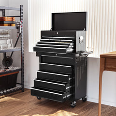 HOMCOM 19 Drawer, Two-Part Tool Storage Chest on Wheels - Black