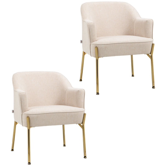 HOMCOM Accent Chair, Living Room Armchair, Vanity Chair with Gold Plating Metal Legs and Soft Padded Seat for Bedroom and Caf√É¬©, Set of 2, White