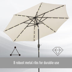 Outsunny â2.7m Garden 24 LED Light Parasol Solar Outdoor Tilt Sun Umbrella Patio Club Party Event Manual Sun Shade w/ Hand Crank and 8 Ribs, Off-white