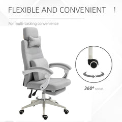 Vinsetto Office Chair, Ergonomic Desk Chair, High Back Fabric Work Chair with 160√Ç¬∞ Reclining Backrest, Retractable Footrest, Neck and Lumbar Pillow for Home and Study, Grey