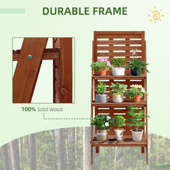 Outsunny Three-Tier Plant Stand, Wood Ladder Shelf for Flower Pot Display, Outdoor Indoor Organiser