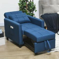 HOMCOM Linen-Look Single Chair Bed - Blue