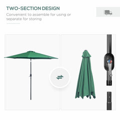 Outsunny 3(m) Tilting Parasol Garden Umbrellas, Outdoor Sun Shade with 8 Ribs, Tilt and Crank Handle for Balcony, Bench, Garden, Green