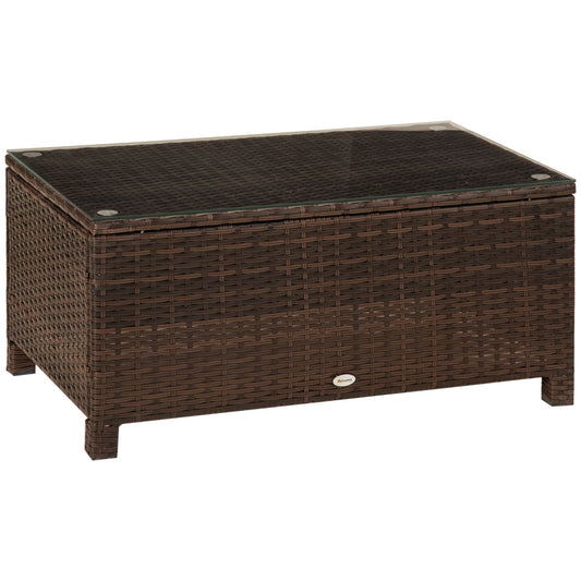 Outsunny PE Rattan Garden Coffee Table with Glass Table Top - Brown