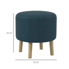 HOMCOM Round Linen-Look Storage Ottoman - Blue