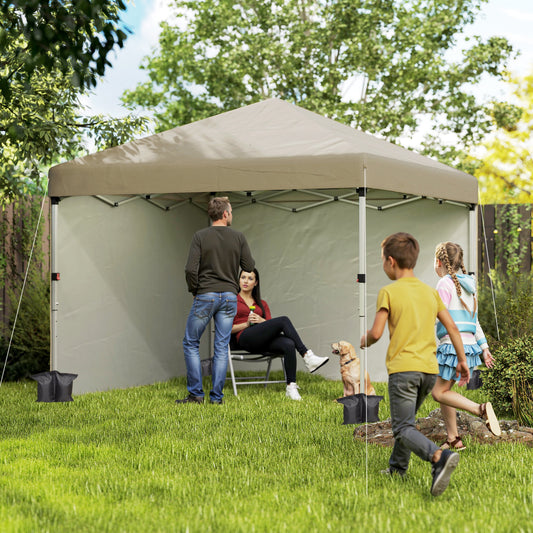 Outsunny 3 x 3 (M) Pop Up Gazebo, UPF 30+ with 2 Sidewalls, Leg Weight Bags and Wheeled Bag, Height Adjustable Party Tent Event Shelter for Garden, Patio, Khaki