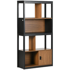 HOMCOM Modern 4-Tier Bookshelf, Freestanding Bookcase with Storage Shelving and Closed Cabinet, for Living Room Home Office Study, Walnut Brown