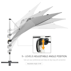 Outsunny 3 x 3(m) Cantilever Roma Parasol, Square Garden Umbrella with Cross Base, Crank Handle, Tilt, 360√Ç¬∞ Rotation and Aluminium Frame, Grey