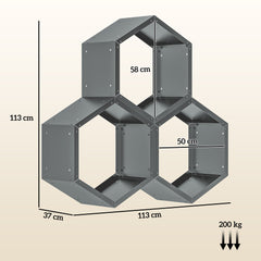 Outsunny Three-Shelf Hexagon Metal Firewood Rack - Grey