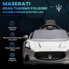 AIYAPLAY 12V Maserati Gran Turismo Folgore Licensed Kids Electric Car with Remote Control, Soft Start, Grey