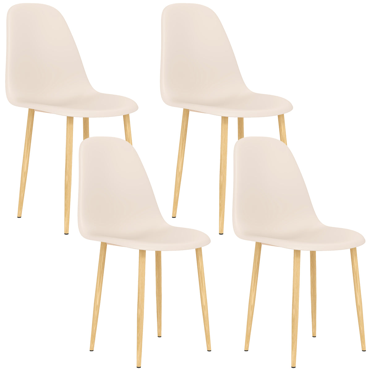 HOMCOM Modern Dining Chairs Set of 4, Kitchen Chairs with Backrest and Steel Legs for Dining Room, Living Room, Khaki