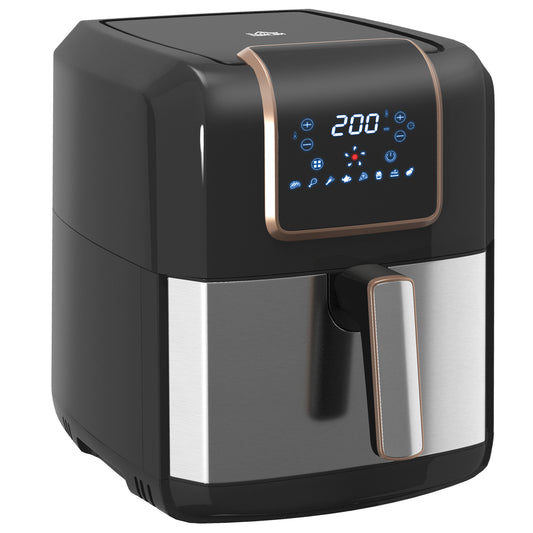 HOMCOM 6.5L Single Basket Air Fryer, 80-200√Ç¬∞C Temperature, Black and Gold Tone