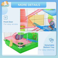 PawHut 5 Tier Hamster Cage Carrier Habitat w/ Exercise Wheels, Tunnel, Green