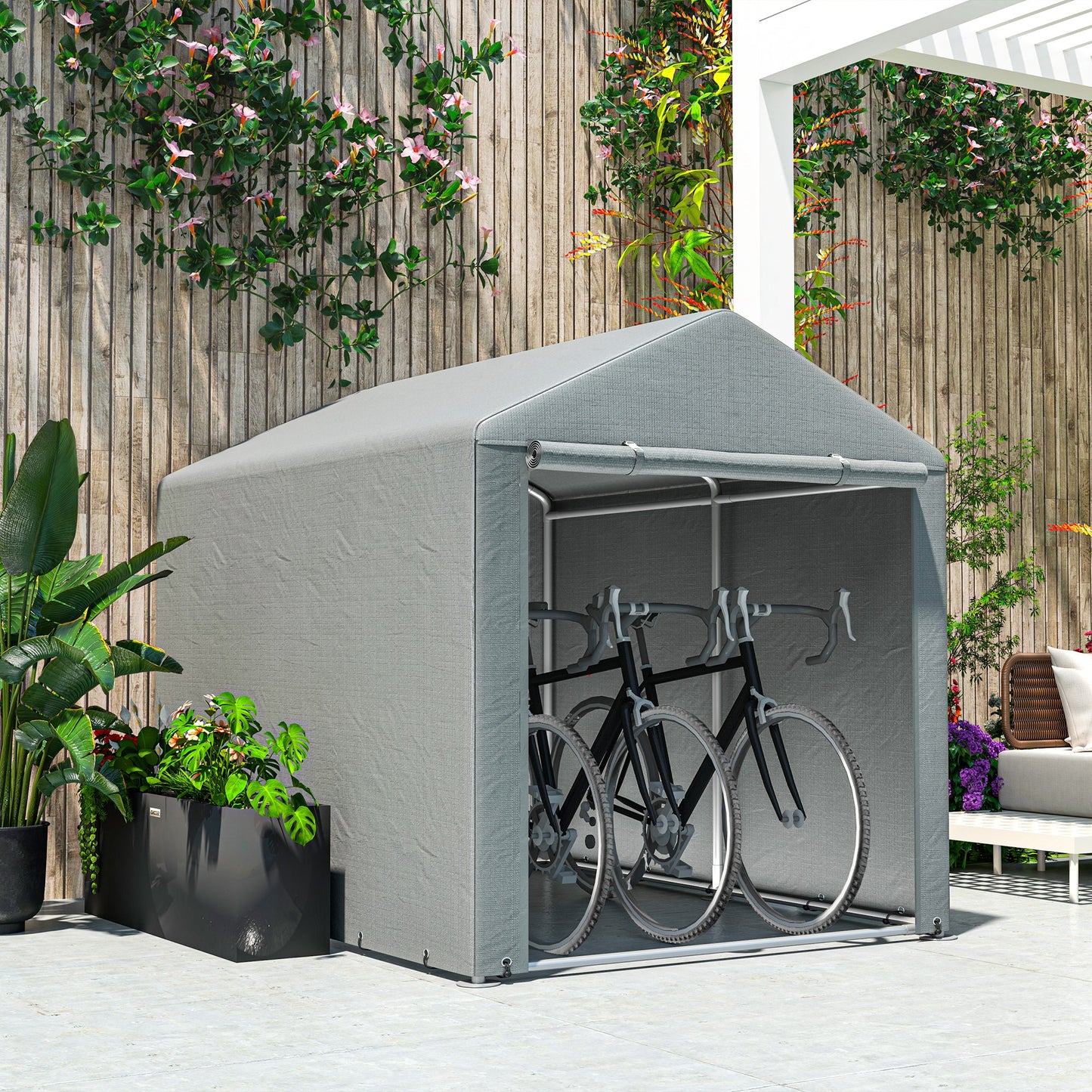 Outsunny 1.6 x 2.2m Garden Storage Shed Tent, with Accessories - Light Grey