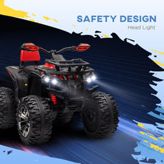 HOMCOM 12V Quad Bike ATV with LED Lights, Music, Backrest, Forward, Backward, Red