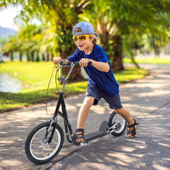 HOMCOM Kids Scooter, Teen Kick Scooter with Rubber Wheels, 16" Front Wheel, Height Adjustable Handlebar, Dual Brakes, Kick Stand, for 5+ Years, Black