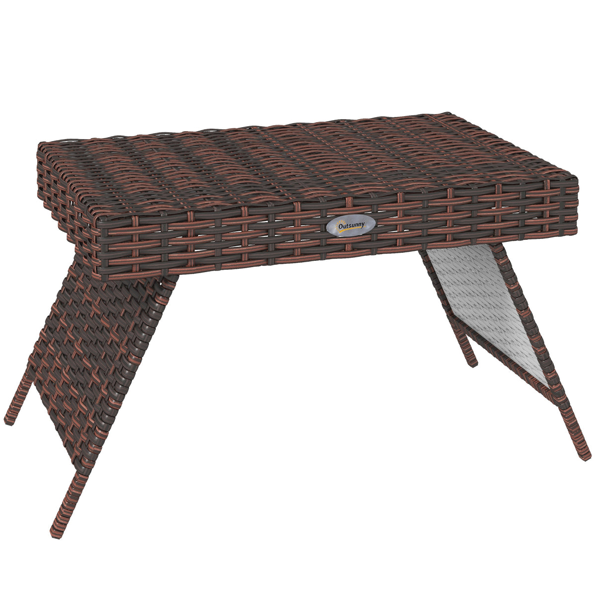 Outsunny Foldable Outdoor Coffee Table, Steel Frame Rattan Side Table, Coffee Table Side Table for Garden, Brown