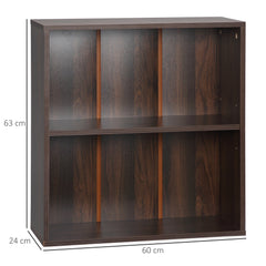 HOMCOM 2 Tier Bookshelf, Low Bookcase with Adjustable Shelf, 2 Compartments for Home Office, Living Room, Study, Walnut