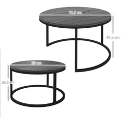 HOMCOM Set of Two Marble-Effect Stacking Tables - Wood Grey