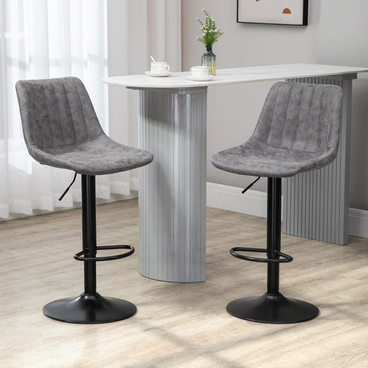 HOMCOM Bar Stools Set of 2, Swivel Counter Height Barstools with Back, Adjustable Bar Chairs, Breakfast Dining Stools for Kitchen Island Counter with Adjustable Steel Footrest & Base, Grey
