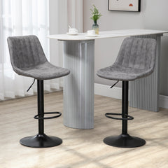 HOMCOM Bar Stools Set of 2, Swivel Counter Height Barstools with Back, Adjustable Bar Chairs, Breakfast Dining Stools for Kitchen Island Counter with Adjustable Steel Footrest & Base, Grey