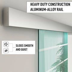 HOMCOM 90cm Sliding Glass Door Set Include Hardware Track Kit, Frosted Tempered Glass with Stripe Pattern, Round Handle